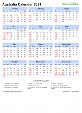 Calendar Horizintal Grid Sun Sat National Holiday Australia Portrait 2021