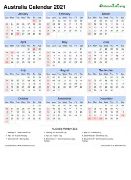 Calendar Horizintal Grid Sun Sat National Holiday Australia Portrait 2021