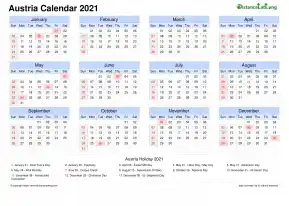 Calendar Horizintal Grid Sun Sat National Holiday Austria Landscape 2021