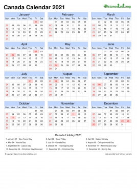 Calendar Horizintal Grid Sun Sat National Holiday Canada Portrait 2021
