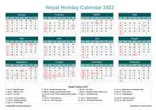 Calendar Horizintal Grid Sun Sat Nepal Holiday Cool Blue Landscape 2023