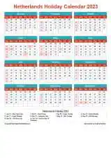 Calendar Horizintal Grid Sun Sat Netherlands Holiday Cheerful Bright Portrait 2023