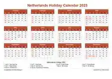 Calendar Horizintal Grid Sun Sat Netherlands Holiday Earth Landscape 2023