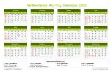 Calendar Horizintal Grid Sun Sat Netherlands Holiday Natural Landscape 2023