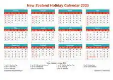 Calendar Horizintal Grid Sun Sat New Zealand Holiday Cheerful Bright Landscape 2023