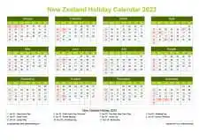 Calendar Horizintal Grid Sun Sat New Zealand Holiday Natural Landscape 2023