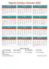 Calendar Horizintal Grid Sun Sat Nigeria Holiday Cheerful Bright Portrait 2023