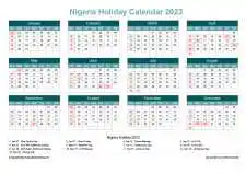 Calendar Horizintal Grid Sun Sat Nigeria Holiday Cool Blue Landscape 2023