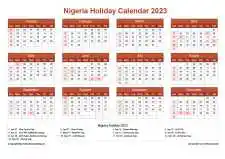 Calendar Horizintal Grid Sun Sat Nigeria Holiday Earth Landscape 2023