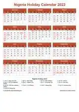Calendar Horizintal Grid Sun Sat Nigeria Holiday Earth Portrait 2023