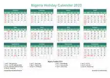 Calendar Horizintal Grid Sun Sat Nigeria Holiday Watery Blue Landscape 2023