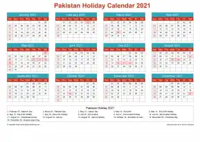 Calendar Horizintal Grid Sun Sat Pakistan Holiday Cheerful Bright Landscape 2021