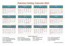 Calendar Horizintal Grid Sun Sat Pakistan Holiday Cheerful Bright Landscape 2023