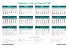 Calendar Horizintal Grid Sun Sat Pakistan Holiday Cool Blue Landscape 2023