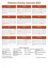 Calendar Horizintal Grid Sun Sat Pakistan Holiday Earth Portrait 2023