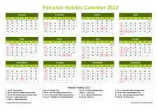 Calendar Horizintal Grid Sun Sat Pakistan Holiday Natural Landscape 2023