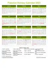 Calendar Horizintal Grid Sun Sat Pakistan Holiday Natural Portrait 2023