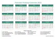 Calendar Horizintal Grid Sun Sat Pakistan Holiday Watery Blue Landscape 2023