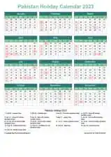 Calendar Horizintal Grid Sun Sat Pakistan Holiday Watery Blue Portrait 2023
