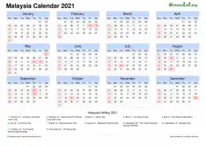 Calendar Horizintal Grid Sun Sat Public Holiday Malaysia Landscape 2021