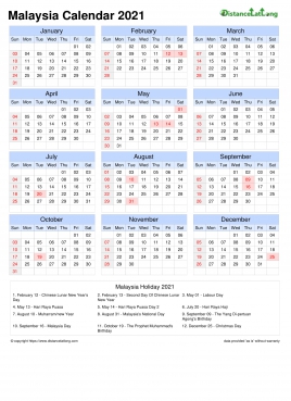 Calendar Horizintal Grid Sun Sat Public Holiday Malaysia Portrait 2021
