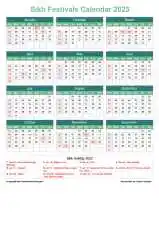 Calendar Horizintal Grid Sun Sat Sikh Holiday A4 Portrait Watery Blue 2023