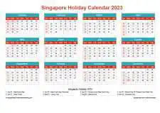 Calendar Horizintal Grid Sun Sat Singapore Holiday Cheerful Bright Landscape 2023