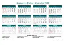 Calendar Horizintal Grid Sun Sat Singapore Holiday Cool Blue Landscape 2023