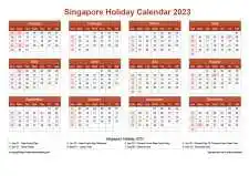 Calendar Horizintal Grid Sun Sat Singapore Holiday Earth Landscape 2023