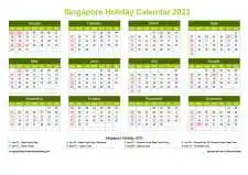 Calendar Horizintal Grid Sun Sat Singapore Holiday Natural Landscape 2023