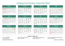 Calendar Horizintal Grid Sun Sat Singapore Holiday Watery Blue Landscape 2023