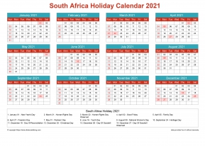 Calendar Horizintal Grid Sun Sat South Africa Holiday ...