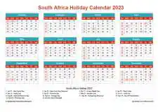 Calendar Horizintal Grid Sun Sat South Africa Holiday Cheerful Bright Landscape 2023