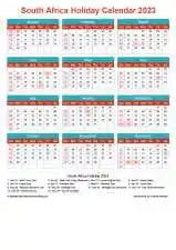 Calendar Horizintal Grid Sun Sat South Africa Holiday Cheerful Bright Portrait 2023