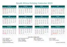 Calendar Horizintal Grid Sun Sat South Africa Holiday Cool Blue Landscape 2023