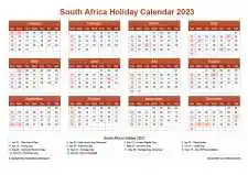 Calendar Horizintal Grid Sun Sat South Africa Holiday Earth Landscape 2023