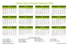 Calendar Horizintal Grid Sun Sat South Africa Holiday Natural Landscape 2023