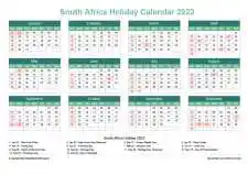 Calendar Horizintal Grid Sun Sat South Africa Holiday Watery Blue Landscape 2023