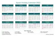Calendar Horizintal Grid Sun Sat Spain Holiday Cool Blue Landscape 2023