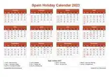 Calendar Horizintal Grid Sun Sat Spain Holiday Earth Landscape 2023