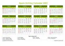 Calendar Horizintal Grid Sun Sat Spain Holiday Natural Landscape 2023