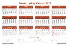 Calendar Horizintal Grid Sun Sat Sweden Holiday Earth Landscape 2023