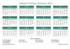 Calendar Horizintal Grid Sun Sat Sweden Holiday Watery Blue Landscape 2023