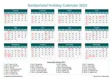 Calendar Horizintal Grid Sun Sat Switzerland Holiday Cool Blue Landscape 2023