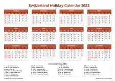 Calendar Horizintal Grid Sun Sat Switzerland Holiday Earth Landscape 2023