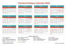 Calendar Horizintal Grid Sun Sat Thailand Holiday Cheerful Bright Landscape 2023