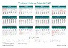 Calendar Horizintal Grid Sun Sat Thailand Holiday Cool Blue Landscape 2023