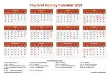 Calendar Horizintal Grid Sun Sat Thailand Holiday Earth Landscape 2023