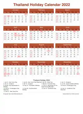 Calendar Horizintal Grid Sun Sat Thailand Holiday Earth Portrait 2022