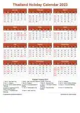 Calendar Horizintal Grid Sun Sat Thailand Holiday Earth Portrait 2023